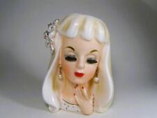 Rare Bridesmaid Lady Head Vase Long Blonde Hair Pearl Earrings Wreath Mark picture