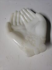 Vintage Avon Touch Of Beauty Open Hands White Milk Glass Soap Trinket Candy Dish picture