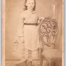 c1870s Cute Young Lady Little Girl CdV Photo Card Fancy Wood Carved Chair H24 picture