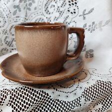 Vintage Frankoma Pottery Plainsman Brown Satin Tea Cup Coffee Mug 5C and Saucer picture