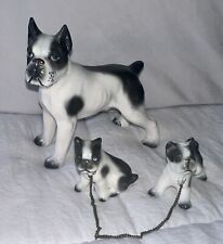 Vintage Mid Century 1940’s Realistic Black & White Boxer Figurine With Puppies picture