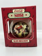 Vintage 1986 Hallmark Coca Cola Santa Claus Glass Christmas Ornament picture