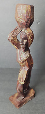 Caribbean Folk Art Carved Wooden Woman Carrying A Pot On Her Head St Lucia Vintg picture