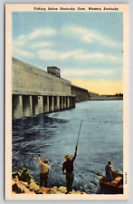 Fishing below Kentucky Dam Lower Tennessee River 1951 Benton KY Postcard picture