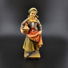 Vintage German Hand Carved Wood Figure Girl with Chicken Rooster W.u.M. Heinzell picture
