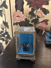 Vintage Chinese Hand Painted Egg On Wooden Base In Display Case, Signed 5-1/2” picture