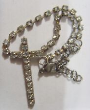 1930s antique prong set diamante cross charm  Christian religious bracelet 53074 picture
