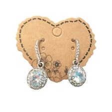 Round Cut Crystals Dangle Drop Bridal Earrings Sterling Silver Plated Lever Back picture