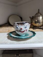 VINTAGE 1950'S FACE EGG CUP & ATTACHED SAUCER MADE IN ITALY - MCM picture