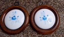 2 Handpainted Vintage Blue Rose Ceramic Wood Frame 5