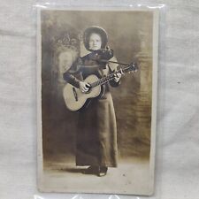 RARE Antique 1912 Photograph Postcard - Guitar Girl - Unposted picture
