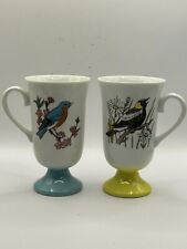 2 Vintage 1960s Fred Roberts Song Bird Mugs Tea Porcelain Footed Excellent Cond. picture