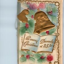 c1910s Celluloid Christmas Greeting Card Antique Embossed Hand Painted Poem 5S picture