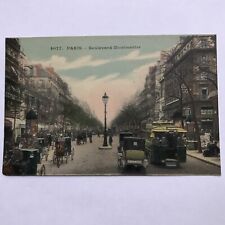 Paris Boulevard Montmartre Old Postcard Horse Drawn Carriages and Classic Cars picture