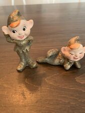 Vintage 50s-60s Christmas Elves Gold Glittery Commodore Pixies Japan set/2 picture