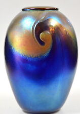 Gold Luster Vase With Blue Wave Design. By Saul Alcaraz. Blown Glass   picture