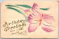 Birthday Greetings Embossed Flower Large Print Wishes Card Postcard picture