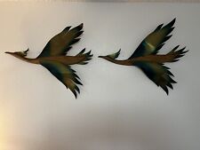 VTG Masketeers Flying Ducks Geese Mid Century Birds Wall Art Wood Brass BIG 25” picture
