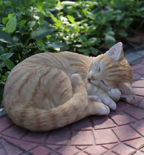 Cat Statue Orange Tabby Sculpture Sleeping Kitten Outdoor Garden Figurine Decor picture