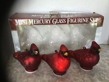 MR. CHRISTMAS (3) Red Cardinal Birds Mini Mercury Glass Figurine Set Light Up picture