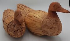 Estate Find-Pair Of Vintage Primative Folk Art - Wood, Reed And Cork Duck Decor picture