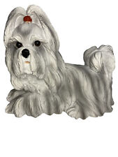 Vintage Shih Tzu Large Finely Detailed Resin Figure 12x9x6  White Dog Red Tie picture