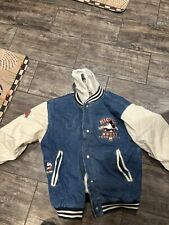 Vintage 90's Disney Store Mickey Mouse Embroidered Denim Varsity Jacket Small picture