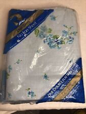 VTG NEW DAN RIVER NO IRON DOUBLE FLAT SHEET Blue With Blue Flowers. picture