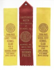 Lot of 3 Vintage AKC Ribbons 1964-1965 - 2nd & 3rd Prizes picture