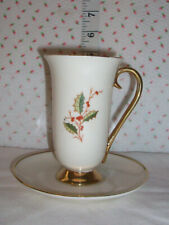 Holly Berry Design Tall Cup and Saucer E-892 Vintage picture