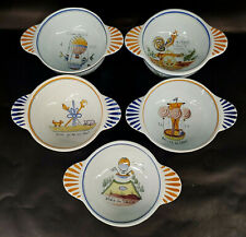 5 Vintage Decor Nevers Fait Main Hand Painted Lugged Soup Bowls France mAAI picture