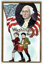 1909 Washington's Birthday Boys Drummer Patriotic Argusville ND Antique Postcard picture