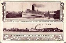 Steamer STR Puritan Leaving Pier at Fall River for New York Advertising Postcard picture