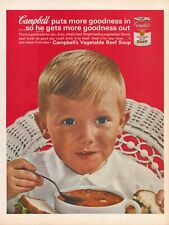 1962 Campbell's Vegetable Beef Soup Print Ad Boy Eating Lunch Sandwich Wicker picture