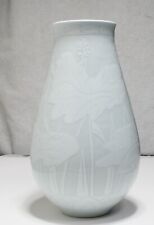 Vintage  Japanese Ceramic  Vase Light Blue Turquoise Raised Water Lilies 13