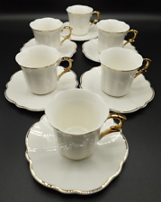 BTaT Brew To A Tea - White Tea Cups and Saucers with Gold Trim - Service for 6 picture