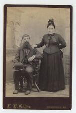 Antique c1880s Cabinet Card Stylish Couple Man With Beard and Hat Brunswick, ME picture