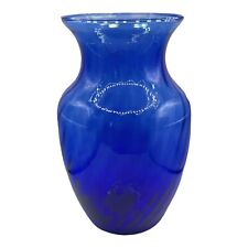 Vintage Indiana Glass Cobalt Blue Illusion Optic Swirl Pattern Vase 8in picture