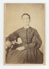 Antique Hand Tinted CDV Circa 1860s Stern Older Woman In Victorian Era Dress picture