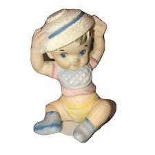 Vintage Ceramic Figurine Ucagco Baby Boy With Bowl On Head Fun picture