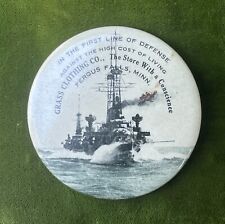 Vintage WW2 FERGUS FALLS MINN Pocket Mirror - Grass Clothing Co/Warship picture
