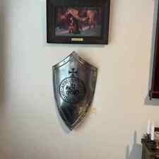 Medieval Templar Knight Shield Handcrafted Metal Steel with Engraved Design Crus picture
