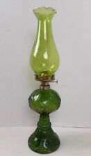 Vintage 1960s Emerald Green Glass Kerosene Oil Hurricane Lamp Made in Hong Kong picture