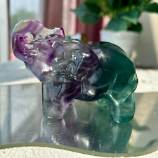 435g Rainbow fluorite handcarved quartz crystal elephant carving healing 2th picture