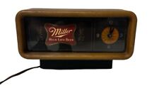 Vintage 1985 Miller Lite Light Up Starburst Bar Clock Wood Case Man Woman Cave picture