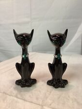 Atomic Age BLACK CATS Evil Green Rhinestone Eyes 50s Salt Pepper Shakers MCM picture