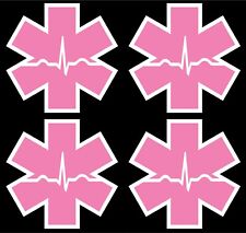 FOUR SOFT PINK Reflective Cardiac Star Of Life Fire Helmet Decal EMS EMT 2 inch picture