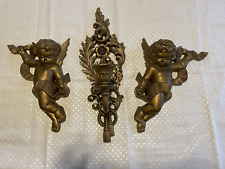 VINTAGE BURWOOD HOMCO GOLD CHERUB ANGELS &  SCONCE WALL HANGINGS picture