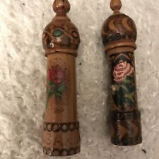 Vintage Essence De Rose Bulgarie Miniature Pyrography Wood Perfume Bottle Holder picture