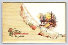 Postcard A Happy Christmastide To You Peeled Tree Bark Woodland Scene c.1913 picture